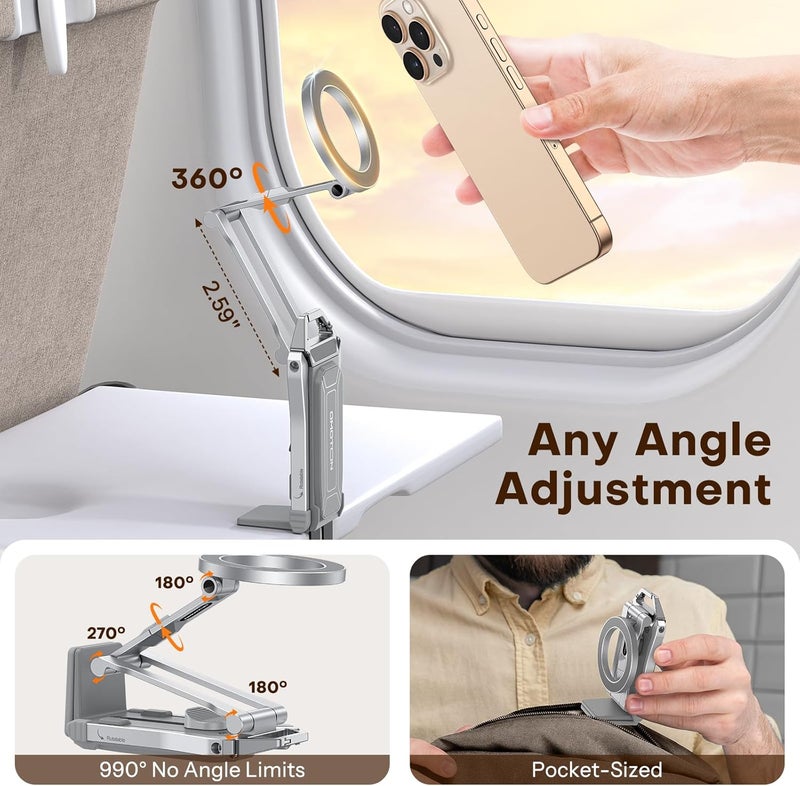 Omoton 360°Rotating for MagSafe Tripod Mount, Adjustable Aluminum Magnetic Phone Tripod for iPhone 17/16/15/14 Pro Max Air, Foldable Cell Phone Stand Fits Vlog, Gym, Travel Essentials, Silver - Image 5